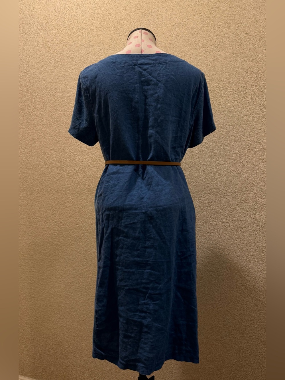 Pure Jill Blue Linen Blend Cap Short Sleeve Midi Dress - Picture 6 of 6